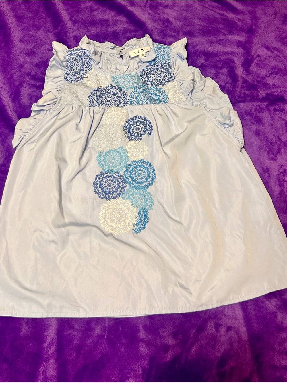 THML Light Blue Embroidered Ruffle Tunic